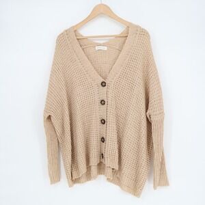 Honeycloth Cardigan Sweater Womens M/L Beige Waffle Knit Drop Shoulder V-Neck